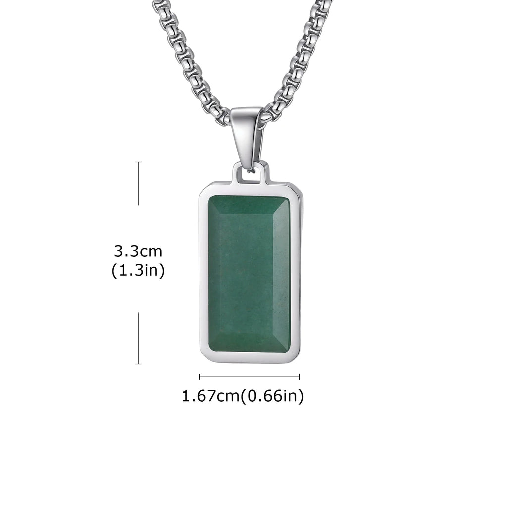 Geometric Square Green Stone Pendant Necklace — 50cm & 60cm Chain