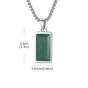 Geometric Square Green Stone Pendant Necklace — 50cm & 60cm Chain