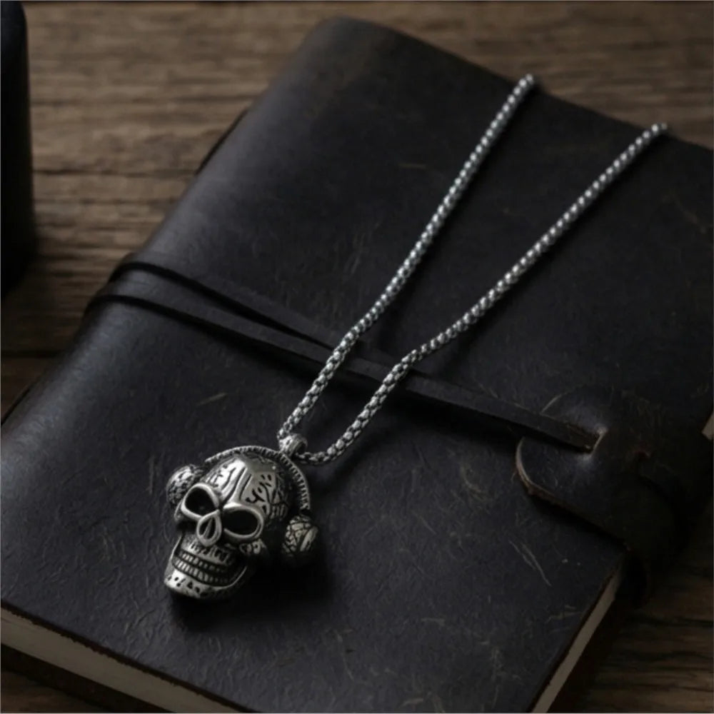 Skull Headphone Pendant Necklace Stainless Steel