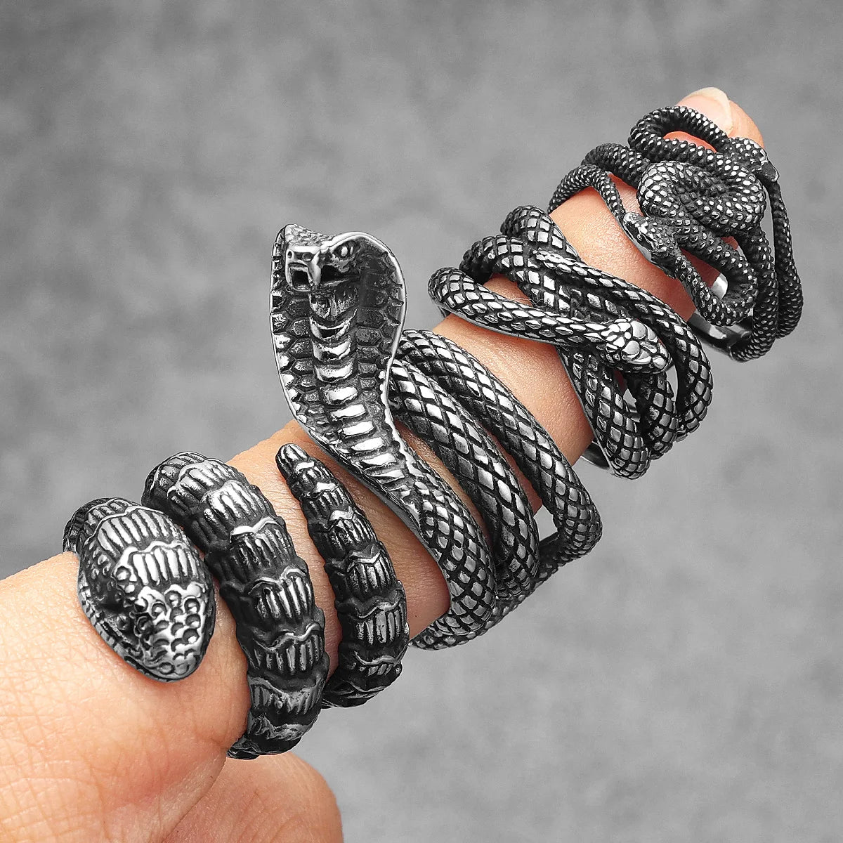 Animal Snake Cobra Series Stainless Steel Men Rings Punk Trendy for Women Fashion Jewelry Halloween Creativity Gift Wholesale