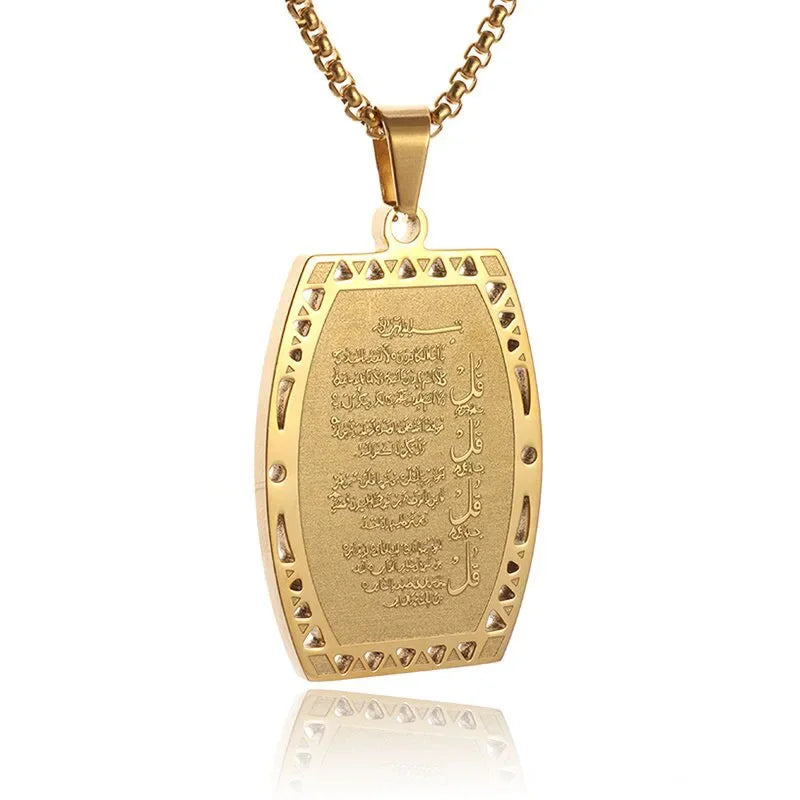 Stainless Steel Islamic Imam Ali Zulfiqar Sword Pendant Necklace Quran Pendant Shia Islamic Jewelry for Men and Women