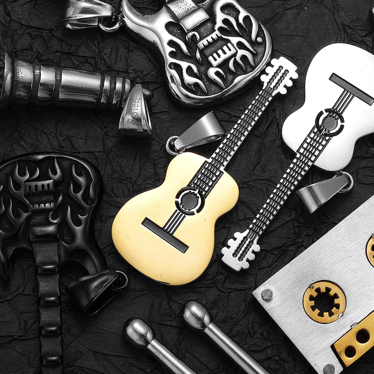 Guitar Tape Pendant Necklace Stainless Steel