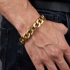Gold Cuban Curb Link Chain Bangle Bracelet — Stainless Steel