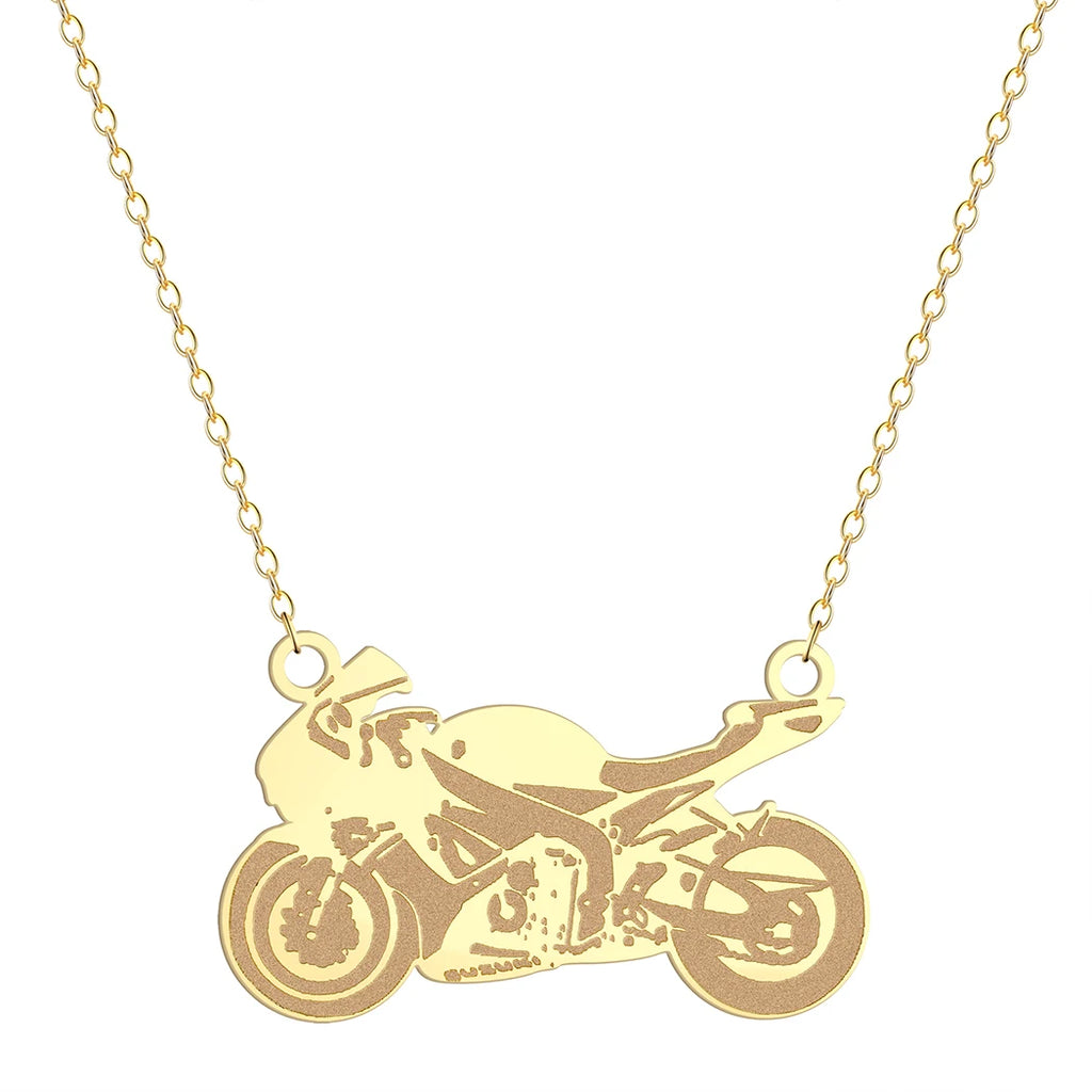 Classic Biker Motorcycle Pendant Necklace — Two-Tone