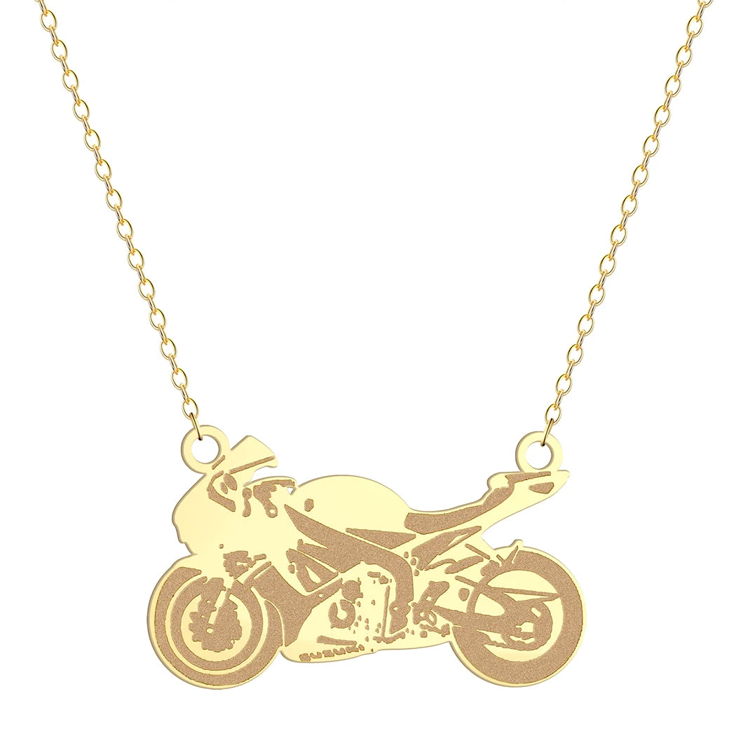Classic Biker Motorcycle Pendant Necklace — Two-Tone