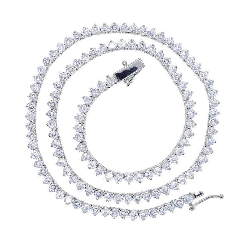 Iced Out Bling Zircon 3mm Tennis Chain Necklace 3 Prong Gold Silver Color CZ Charm Choker Women Man Hip Hop Fashion