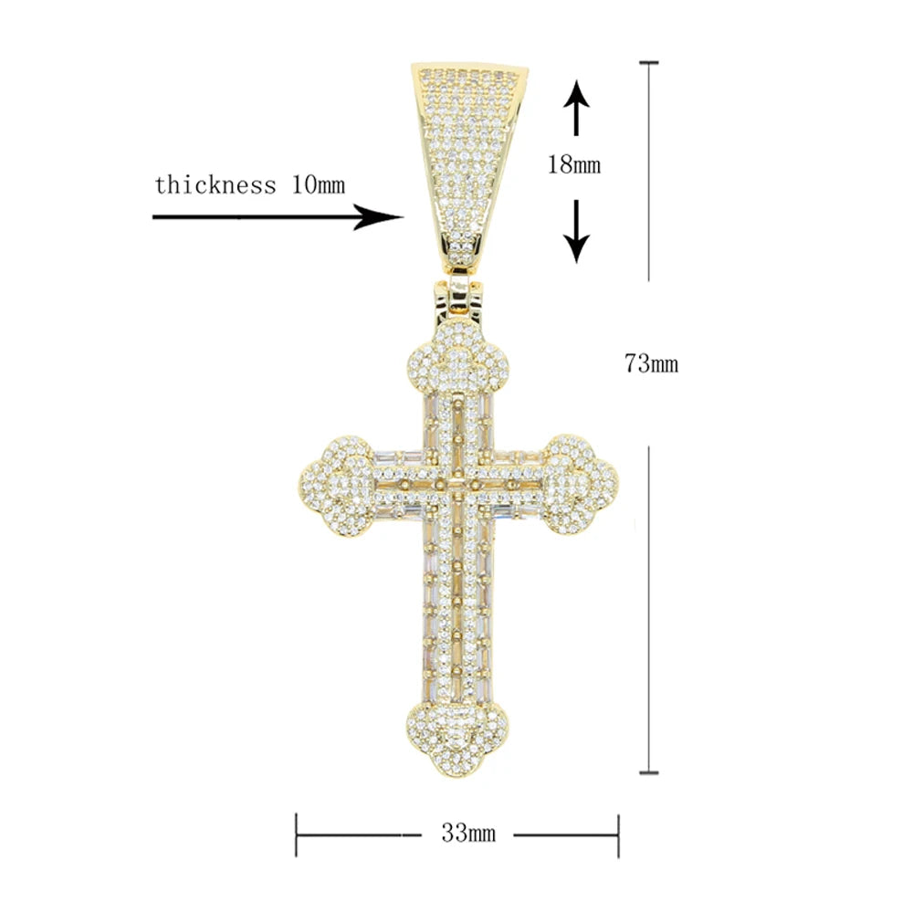 Iced Out Cross Necklace For Women Men Prong Setting Bling Micro Pave Pendant Gold Color Charm Hip Hop Jewelry