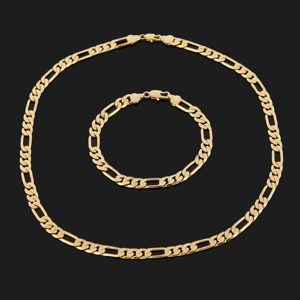 Geometric Chain Bracelet & Necklace Set 8mm — Silver and Gold
