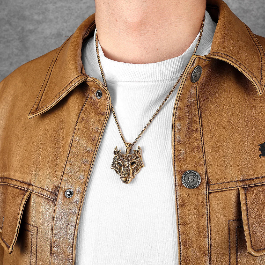 Viking Wolf Pendant Necklace — Stainless Steel