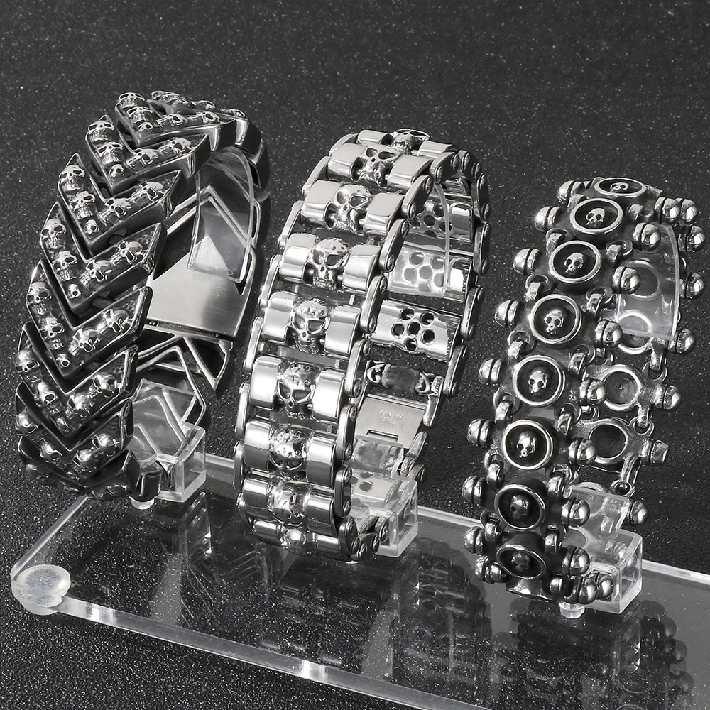 Gothic 25MM Width Skull Head Link Chain Bracelet for Men 316L Stainless Steel Men's Bracelets Punk Rock Jewelry