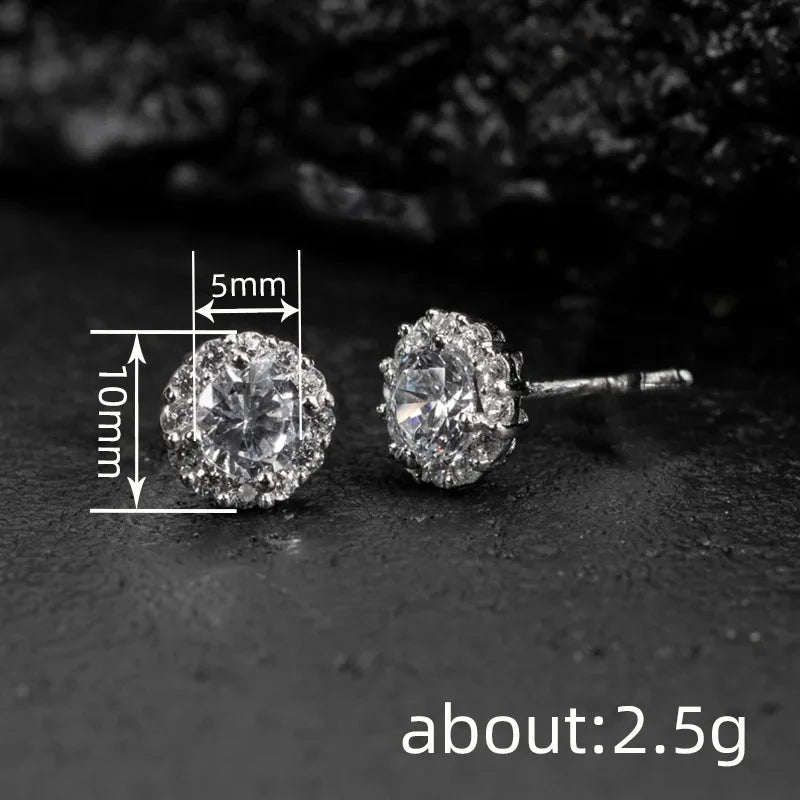 Iced Out Cubic Zircon Stud Earrings for Men & Women — Silver-Tone