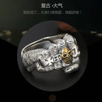 European Style Overbearing Exaggerated Retro Fist Skull 925 Sterling Silver Fashion Personality Opening Rings  TYB228