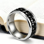 Rotatable Chain Spinner Fidget Ring Black Gold — Stainless Steel