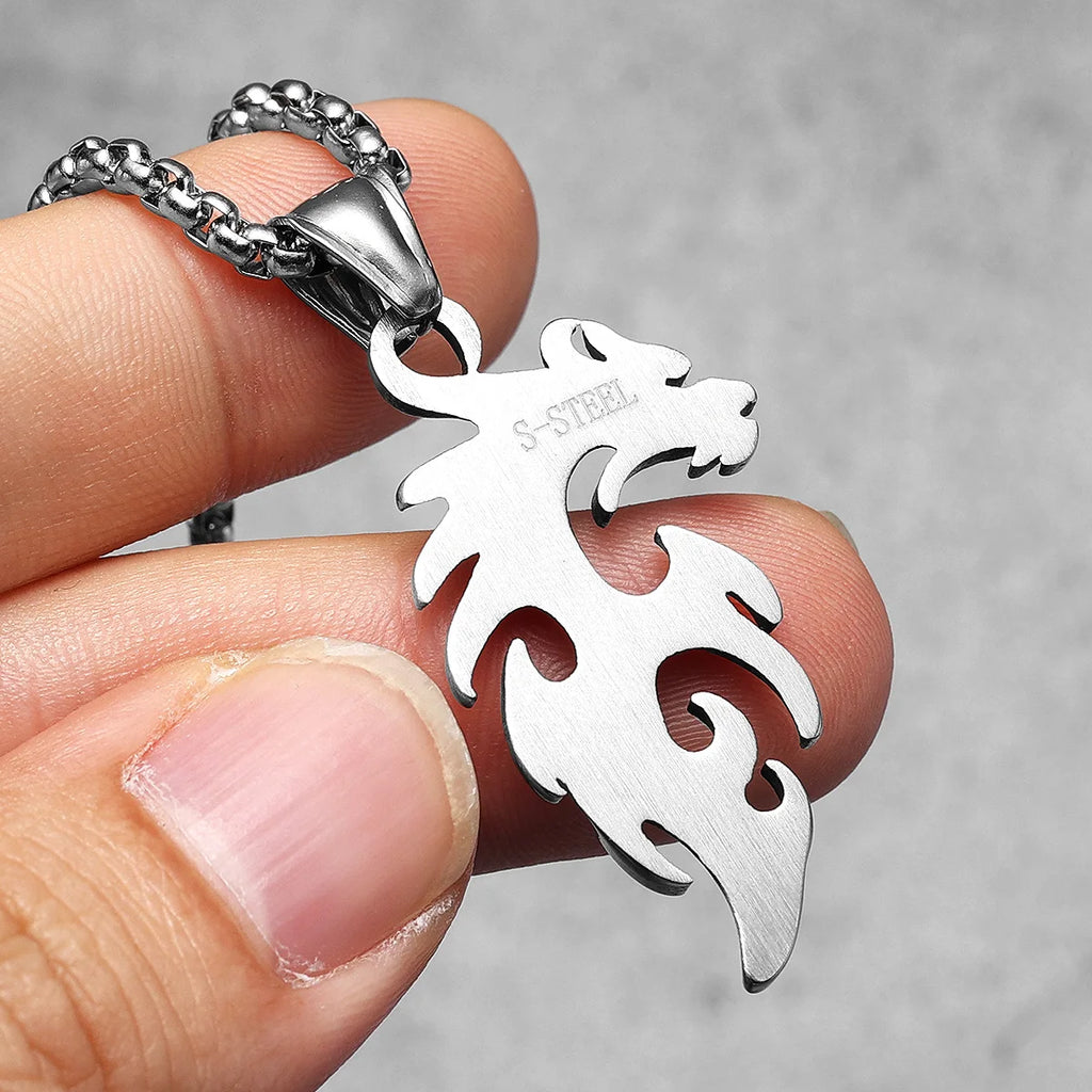 Tribal Dragon Pendant Necklace — Stainless Steel