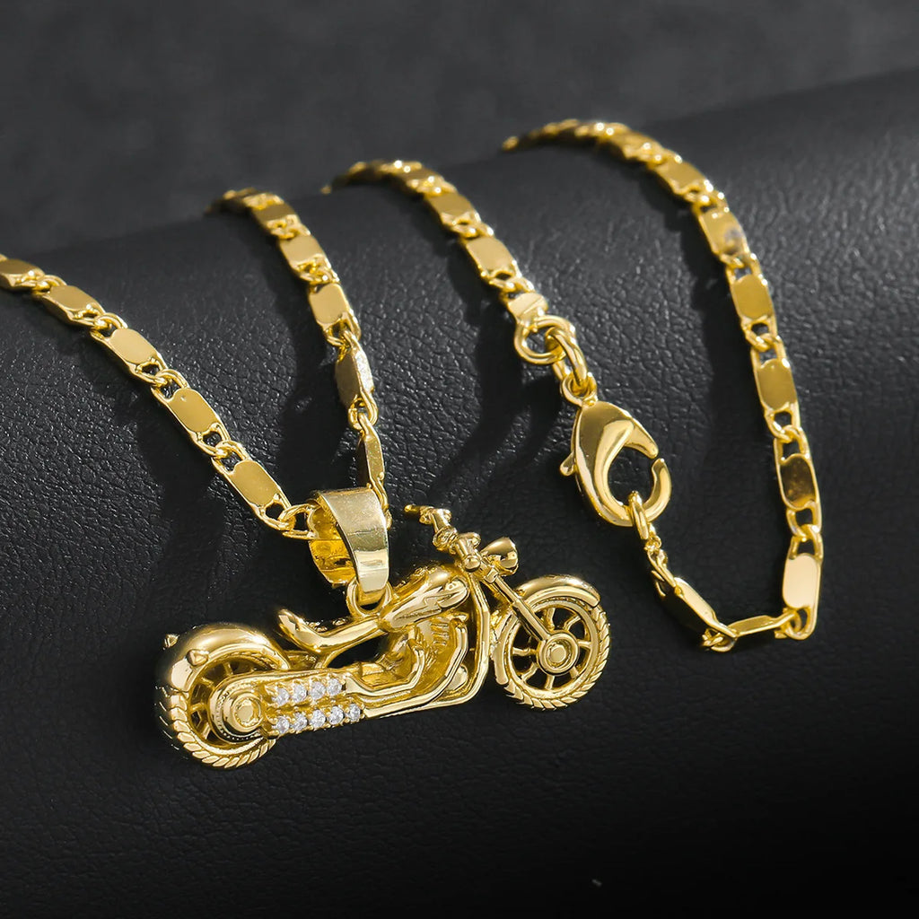 Luxury 24K 9999 Pure Gold real gold Ancient motorcycle pendant ruffian handsome men's necklace