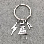 Fashion A-Z Letter Charm Lightning Bolt Plug Electrician Keychain for Electrical Worker Bag Car Keyring Gifts