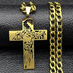 Hip Hop Punk Crown of Thorns Jesus Cross Necklace for Men Stainless Steel Gold Plated Crucifix Pendant Necklaces