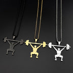 Gym Fitness Squat Weightlifter Barbell Pendant Necklace For Men Stainless Steel Male Sports Theme Hiphop Chain Jewelry