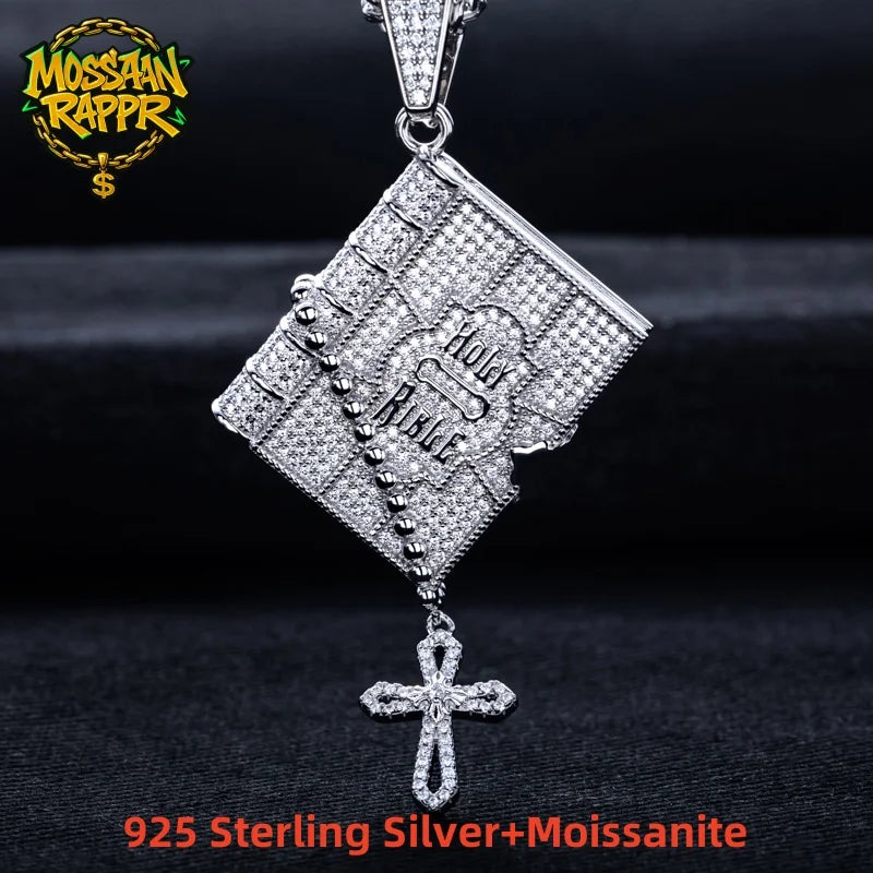 Iced Out Bible Cross Pendant — 925 Silver