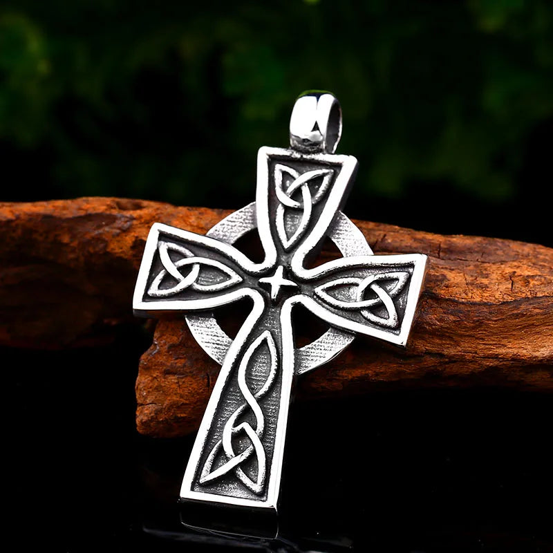 Viking Disc Cross Pendant — Stainless Steel