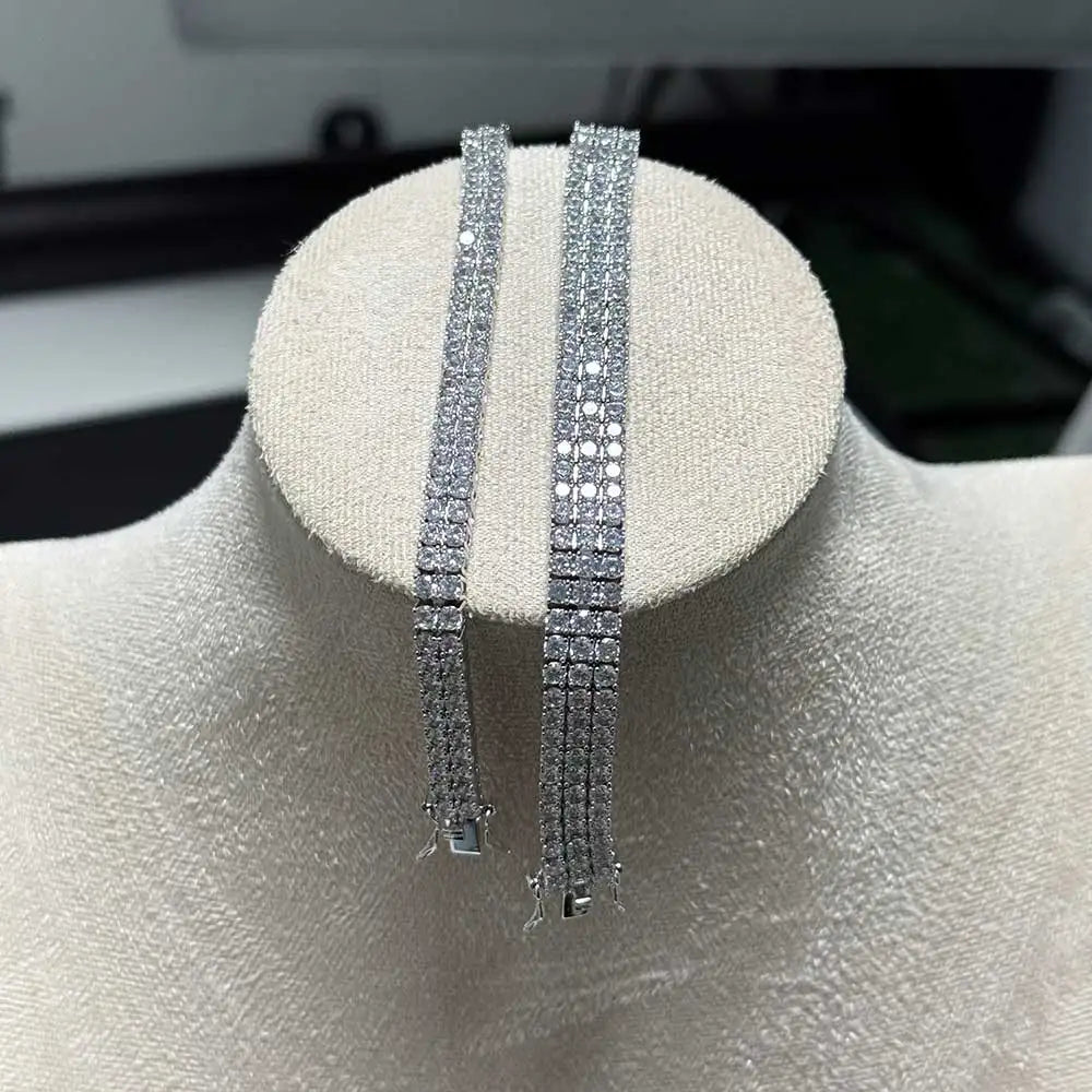 Nuoya Hot Selling 3MM Double Row Cubic Zirconia Tennis Bracelet Silver Gold Plated Wholesale Hip Hop Chain Jewelry