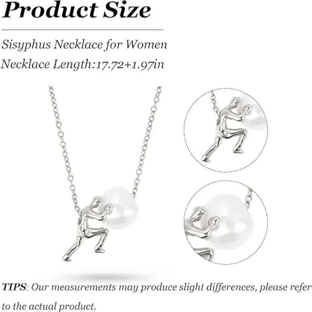 New Man Pushing Stone Sisyphus Necklace Personality Perseverance Symbol Pendant Necklace Silver Color Simple Jewelry