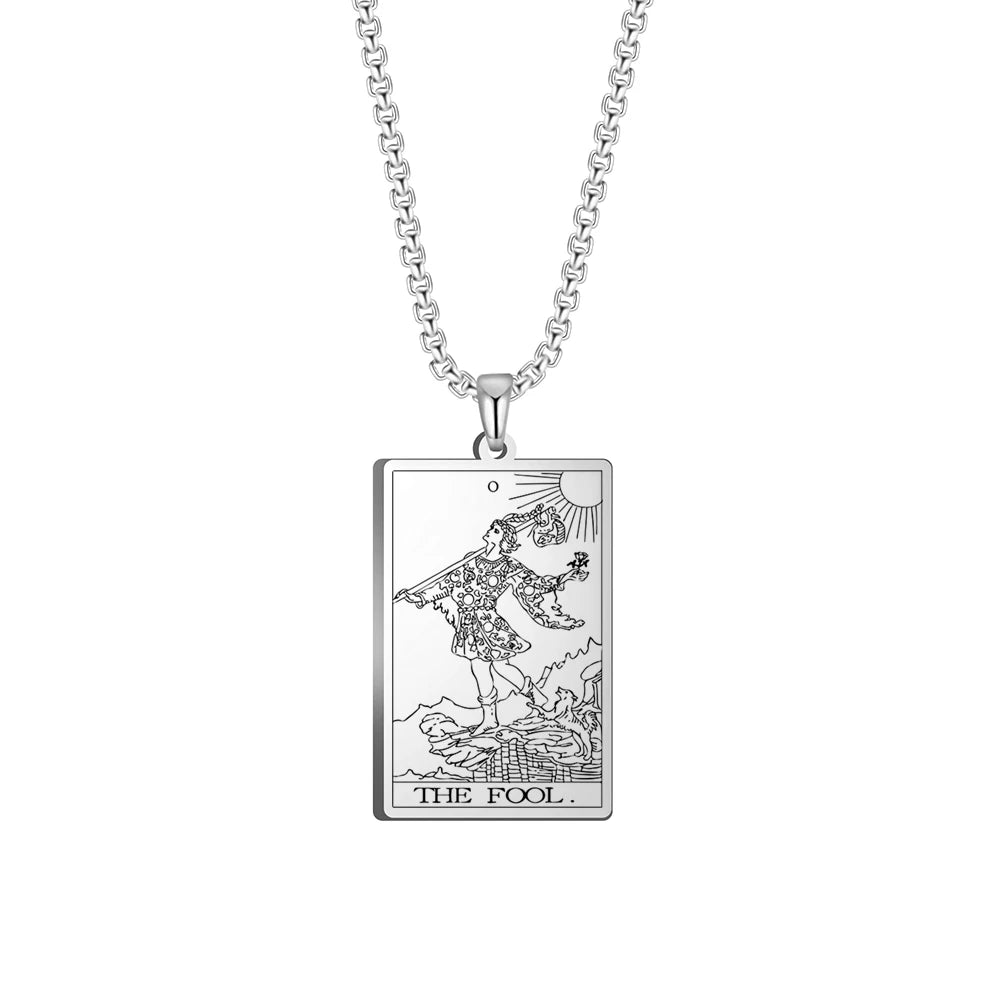 Dawapara The Major Arcana Tarot Cards Vintage Amulet Pendant Necklaces Box Chain Men Jewelry Stainless Steel Golden