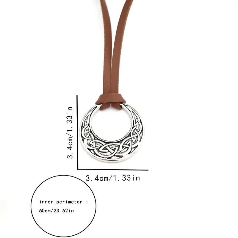 Vintage Viking Celtic Knot Round Pendant Necklace Adjustable Pu Leather Necklace Norwegian Nordic Style Jewelry Fashion