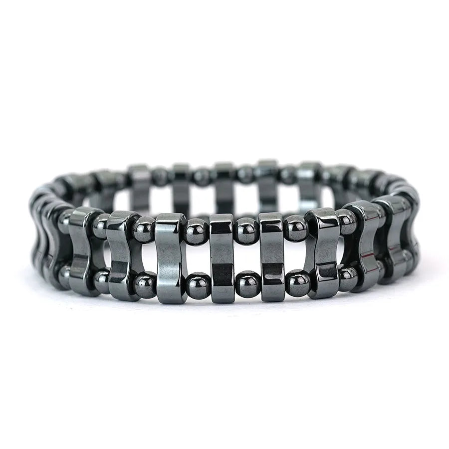Geometric Hematite Bracelet for Men Biker Jewelry Grey Metal Energy Stone Therapy Punk Style Bangle for Him