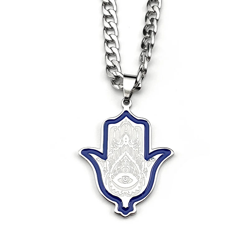 Hamsa Evil Eye Pendant Necklace — Silver