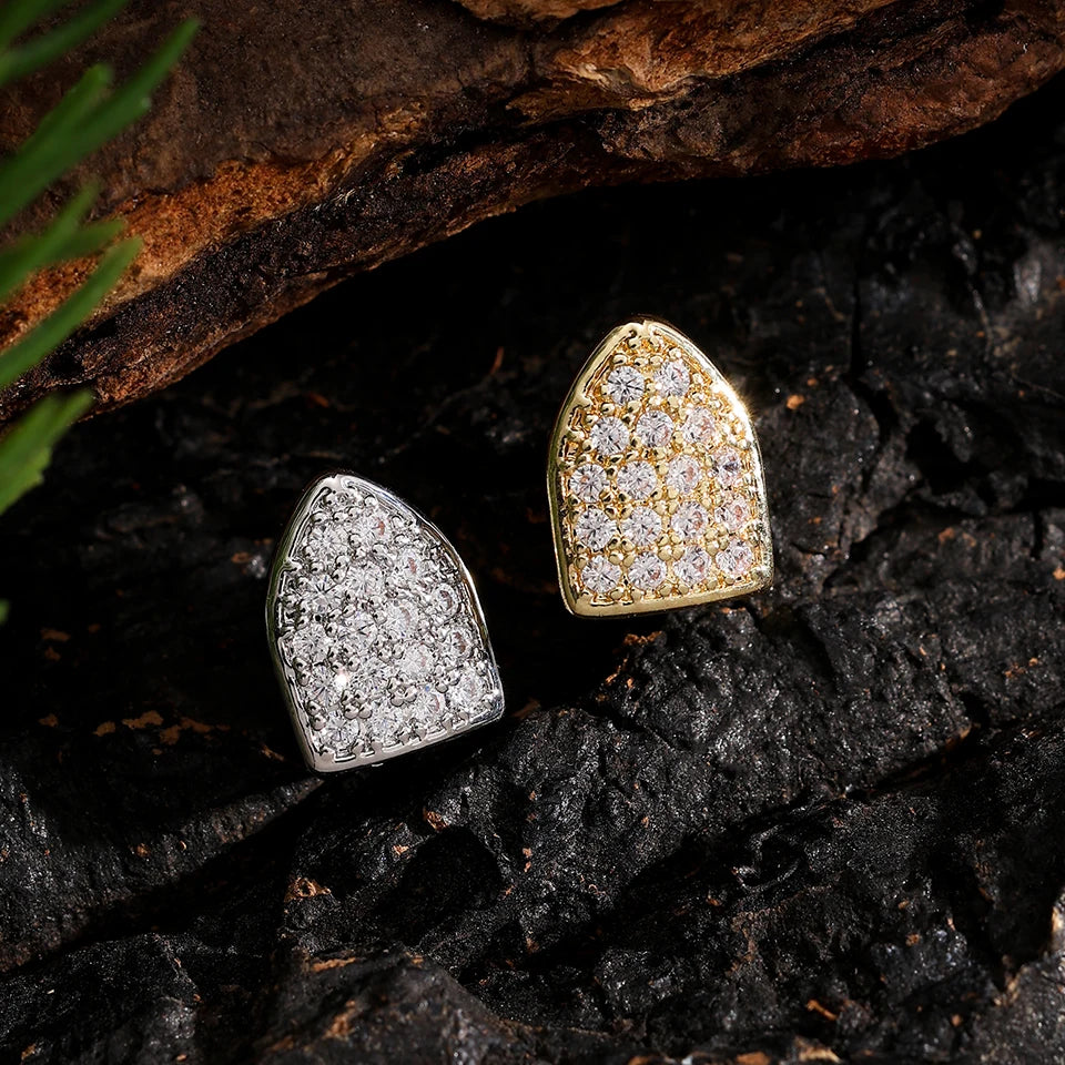 Iced Out Single Tooth Grillz Cap — Silver Gold Two-Tone