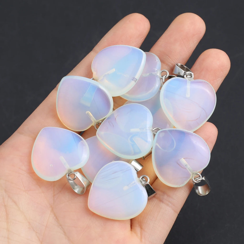5pc Natural Stone Pendant Heart Clear Quartz Healing Crystals Stone Charms For Jewelry Making DIY Necklaces