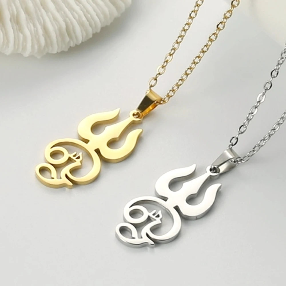Dawapara India Tamil Om Symbol with Trident Pendant Stainless Steel Necklace Om Shiva Symbol Yoga Vintage Talisman