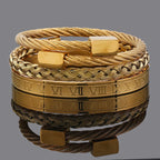 3pcs Luxury Stainless Steel Man Bracelet Set Roman Number Bangles Women Jewelry Couple Gift
