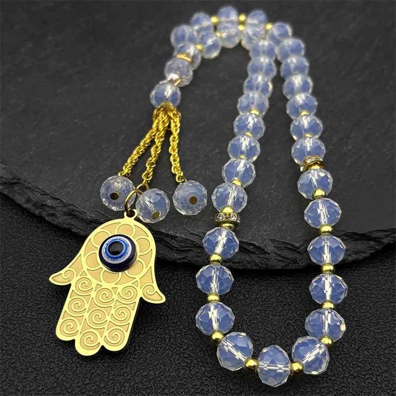Hamsa Evil Eye Pendant Necklace — Stainless Steel