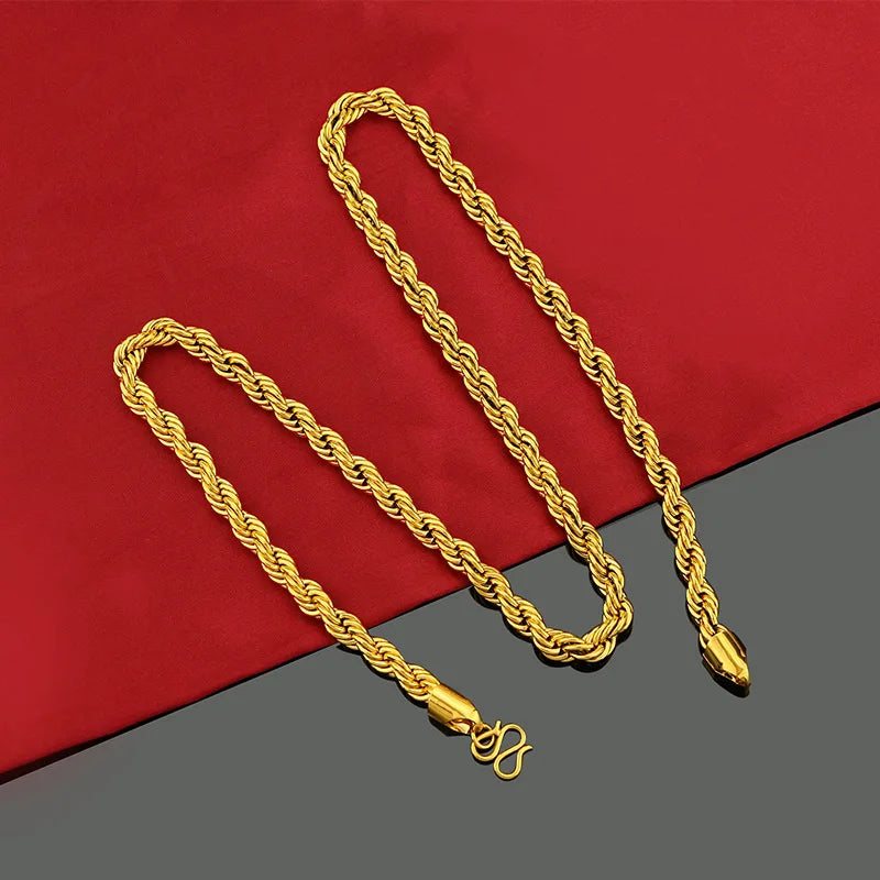 Men's 24K Gold (AU999) Bold Twisted Chain | Gold-inlaid twists, hammered texture with adjustable clasp