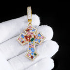 Cross Pendant Necklace Iced Out Colorful CZ