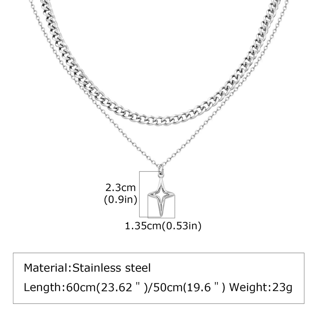 Vnox 2pcs/set Link Chain Chokers Four-point Star Pendant O-Chain Necklace Set for Men, Stainless Steel Silver Color Jewelry Gift