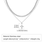 Vnox 2pcs/set Link Chain Chokers Four-point Star Pendant O-Chain Necklace Set for Men, Stainless Steel Silver Color Jewelry Gift