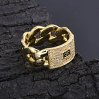 CZ Point Accent Cuban Link Ring for Men — Gold-Tone