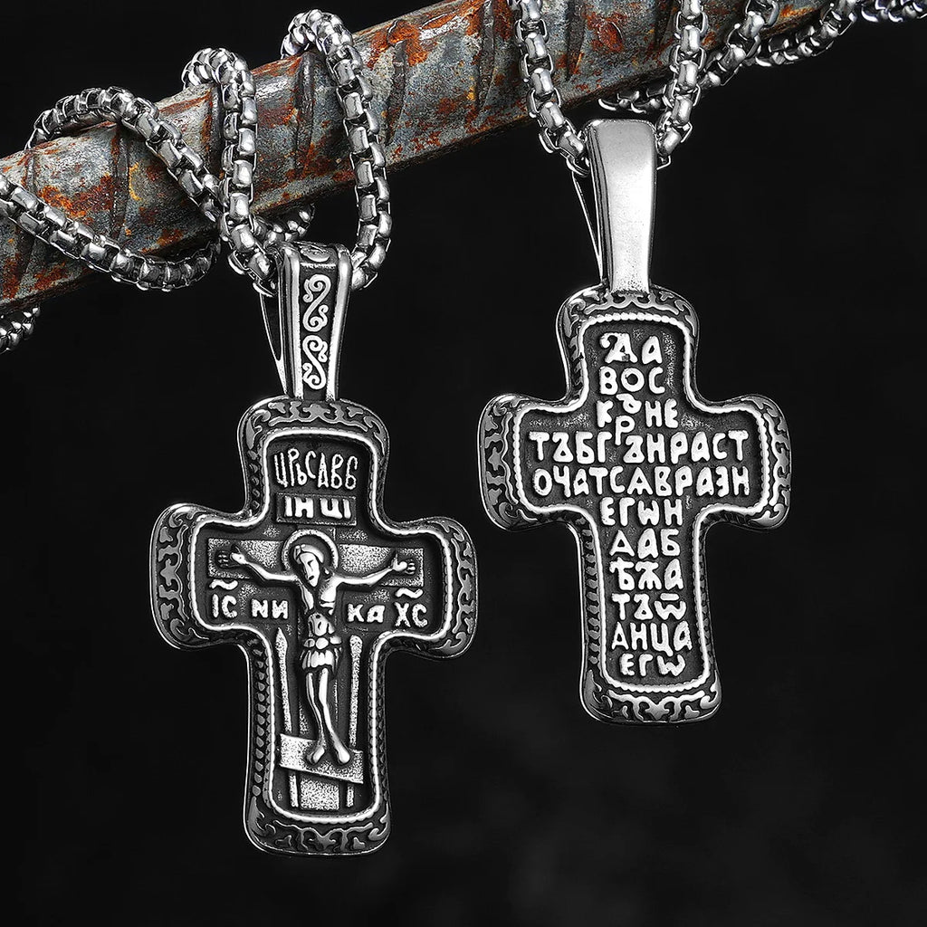 Jesus Cross Rune Pendant — Stainless Steel