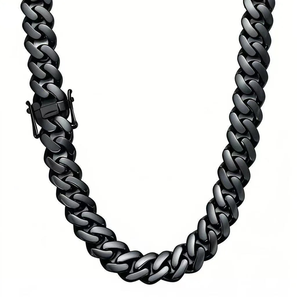 Hip Hop Black Color Stainless Steel Dense Cuban Miami Link Chain Necklaces for Men Bling Rapper jewelry Drop Shipping