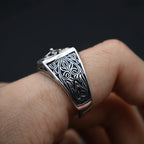 Retro "Floral Edge" Four-leaf Clover Adjustable Open Ring For Men Silver-plated Copper Gothic Punk Edgy Jewelry