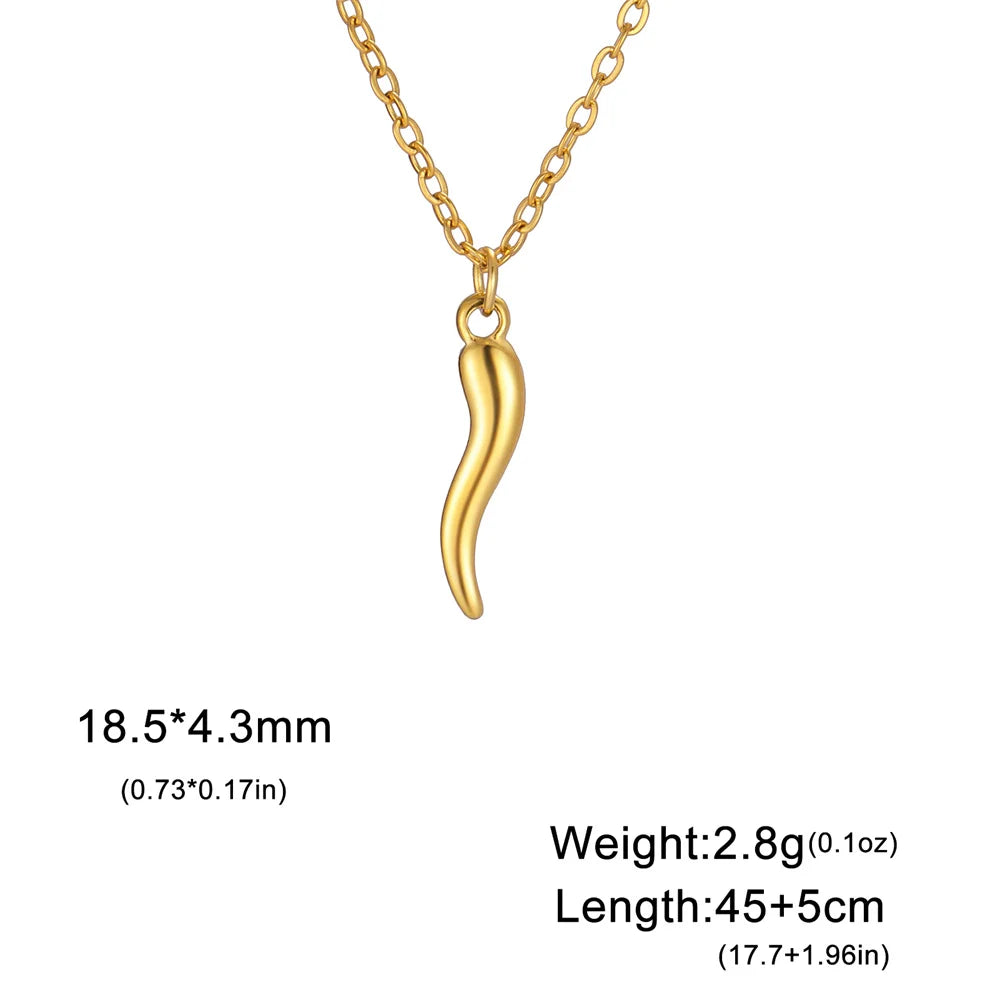Italian Horn Amulet Pendant Necklace — Steel