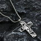 Crown of Thorns Jesus Cross Cutout Necklace — Stainless Steel