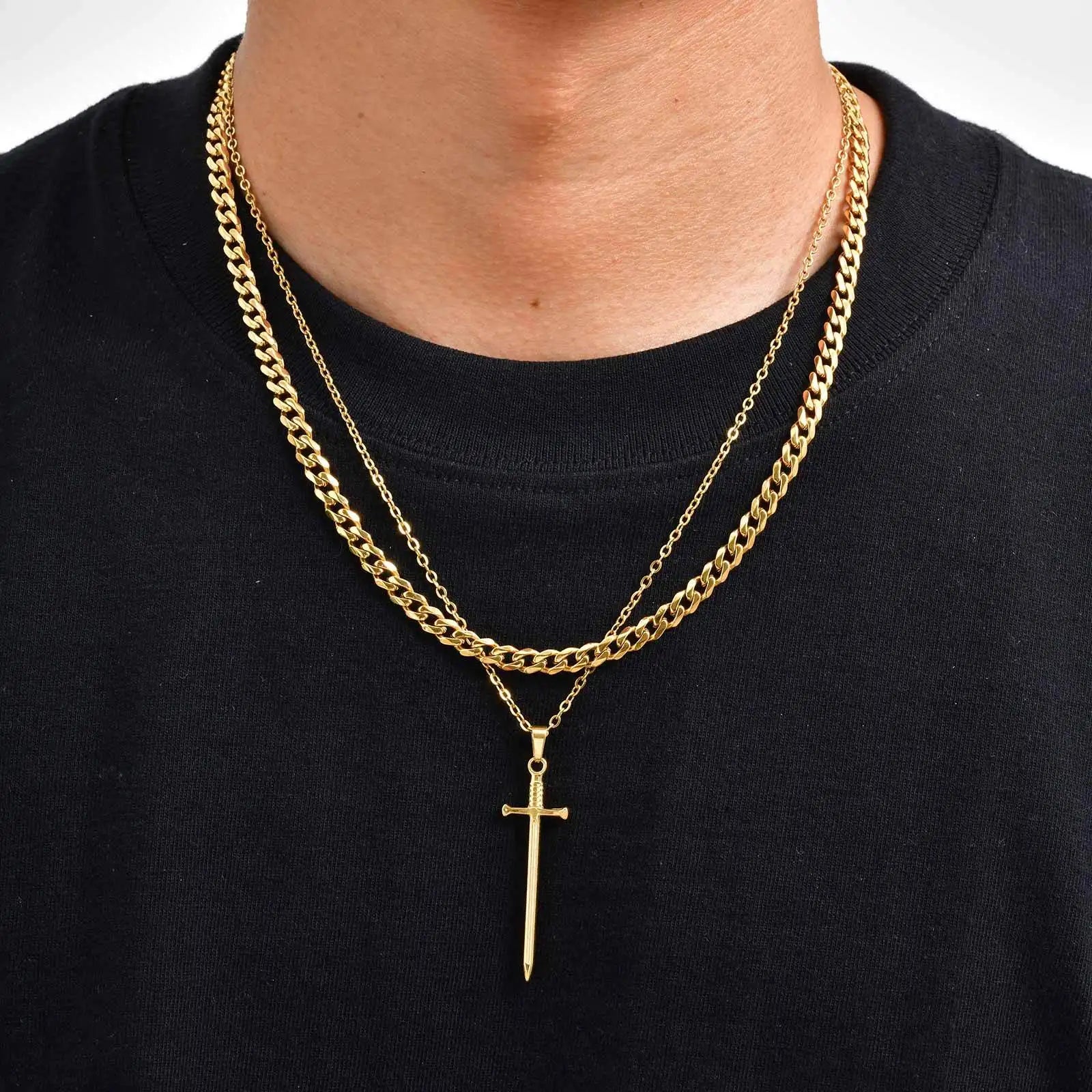 Sword Long Pendant Necklace — Stainless Steel