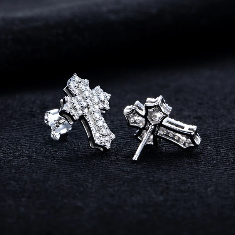 Iced Out Cross Stud Earrings — 925 Silver