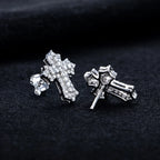 Iced Out Cross Stud Earrings — 925 Silver