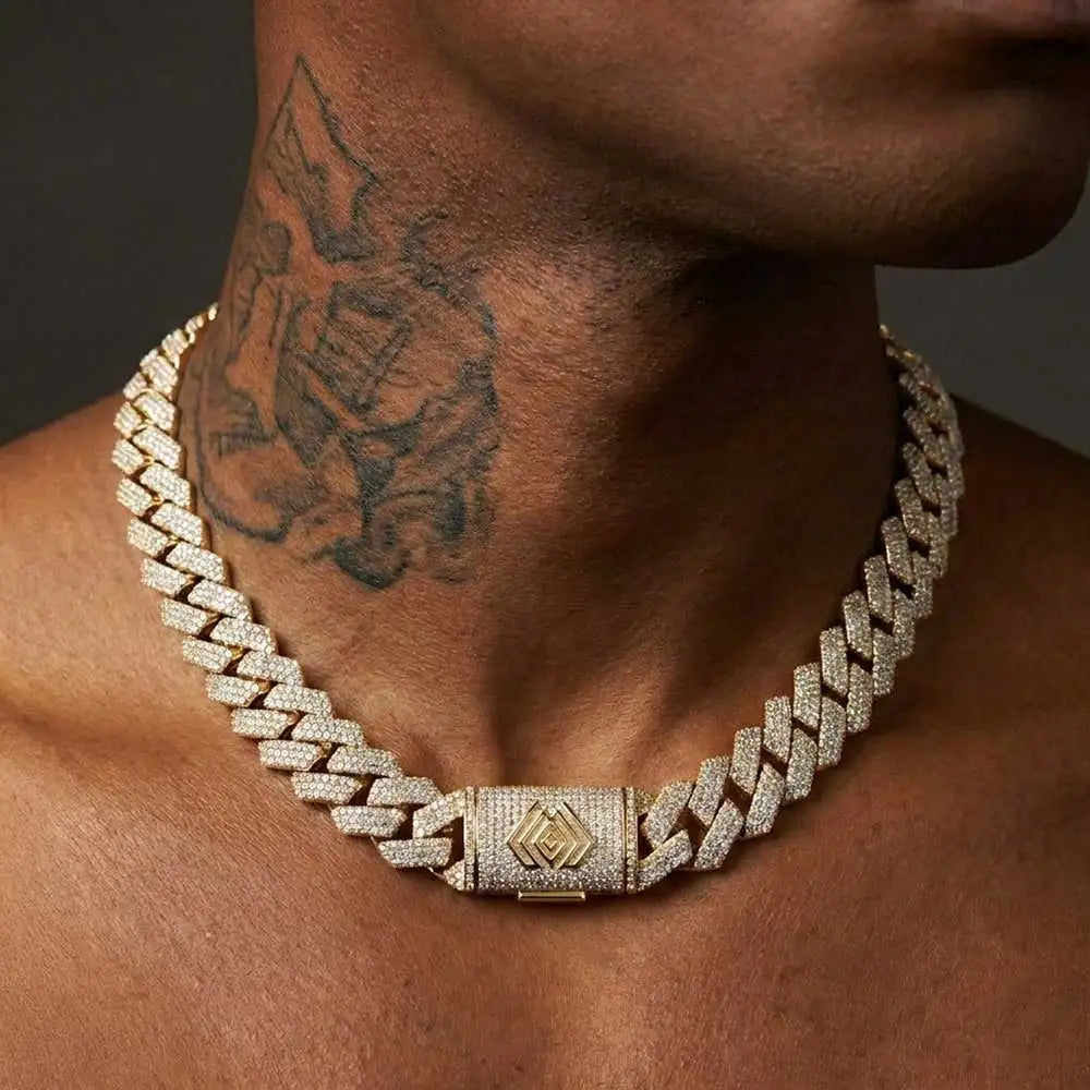 Rose Gold Cuban Chain Necklace Iced Out 15MM