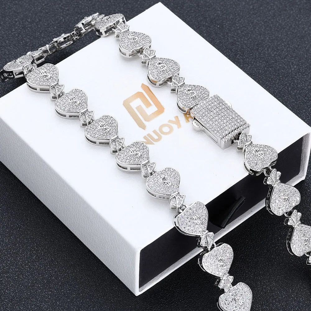 Iced Out Cuban Money Bag Bracelet Stainless Steel